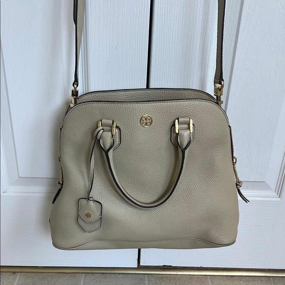 Tory Burch Tan Shoulder Bag with Adjustable Strap and Gold Hardware